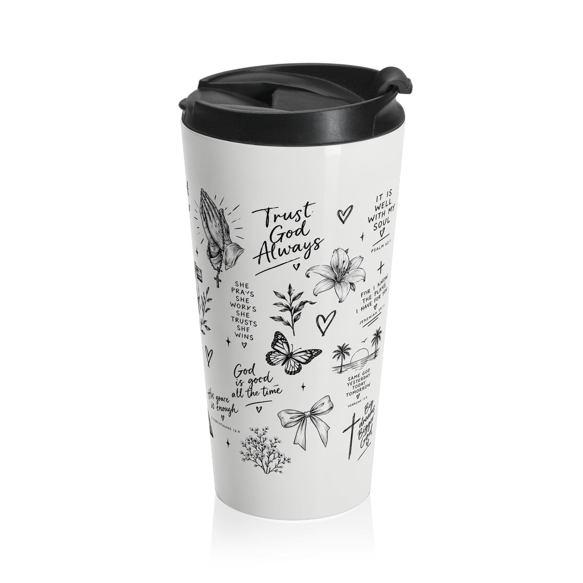 Christian Travel Mug — Tumbler with Faith Illustrations