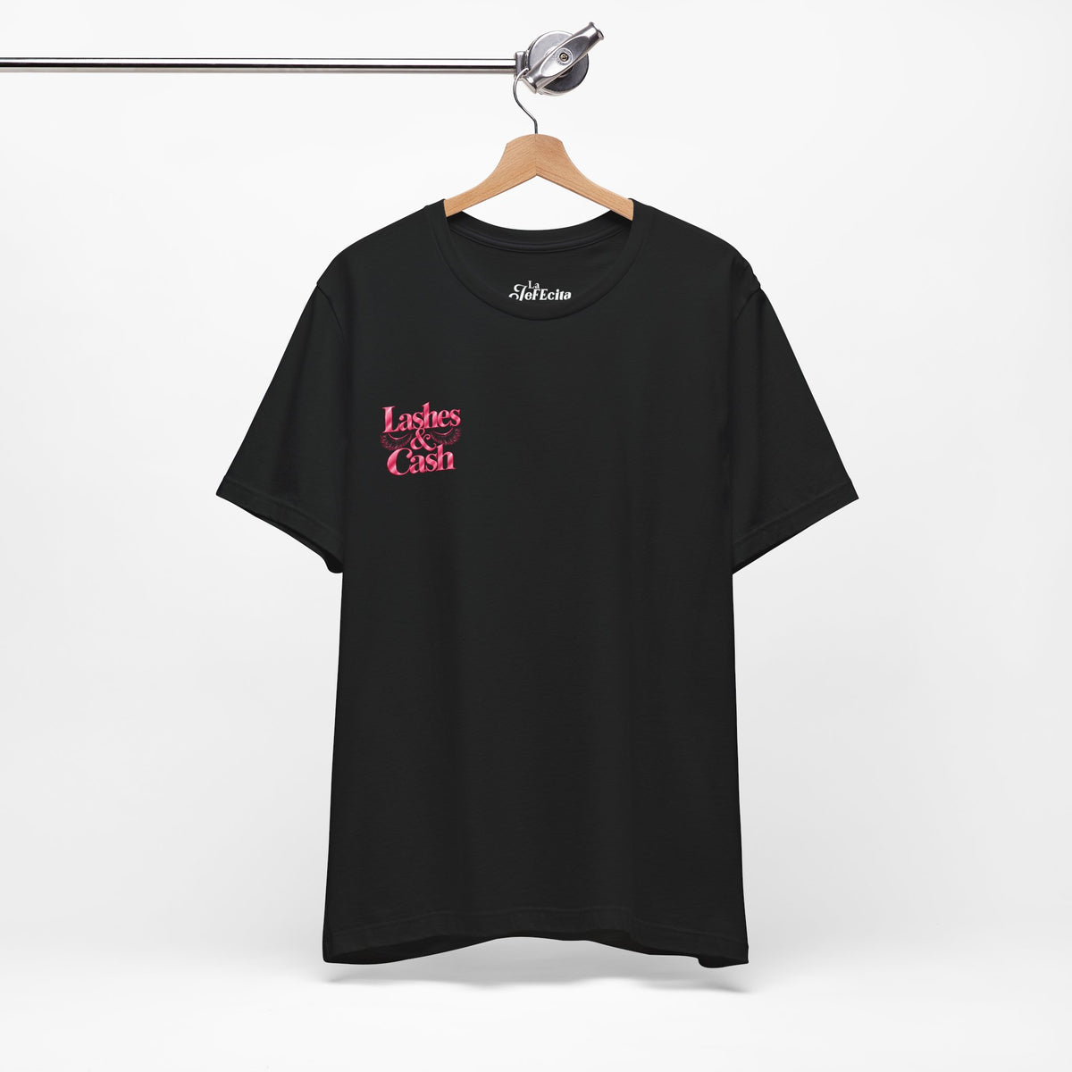 Lashes & Cash Tee — Pink Glam Graphic T‑Shirt for Makeup Lovers
