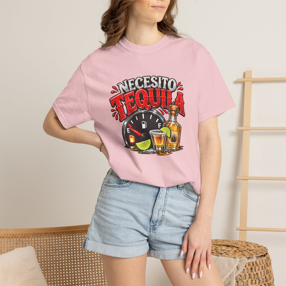 Necesito Tequila T-shirt | Tequila Bottle & Shot Glass Illustration
