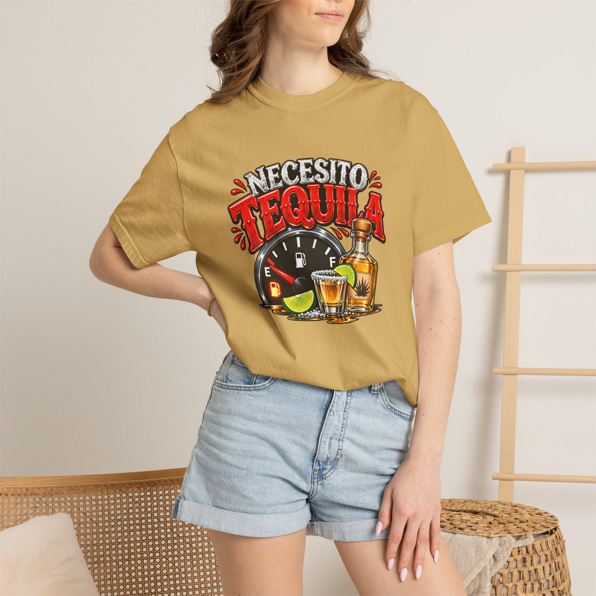 Necesito Tequila T-shirt | Tequila Bottle & Shot Glass Illustration