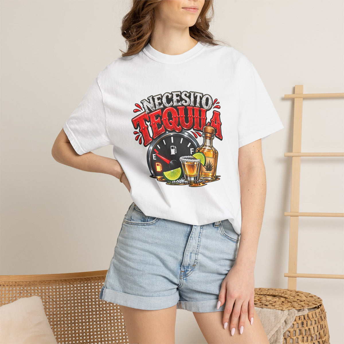Necesito Tequila T-shirt | Tequila Bottle & Shot Glass Illustration