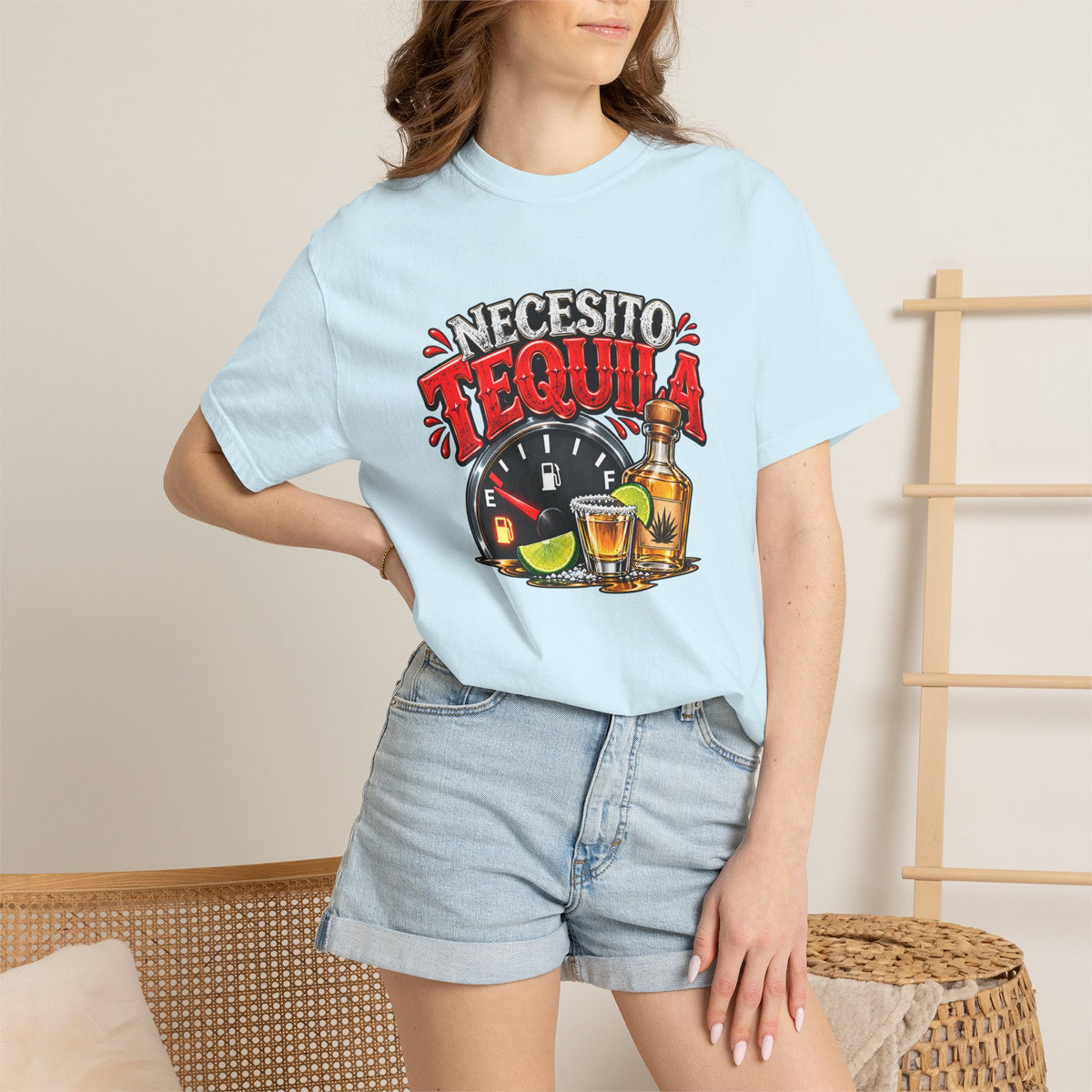 Necesito Tequila T-shirt | Tequila Bottle & Shot Glass Illustration