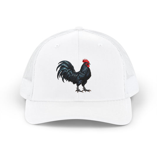 Black Rooster Gallo Negro Illustration Snapback Cap | Farm Animal Trucker Hat