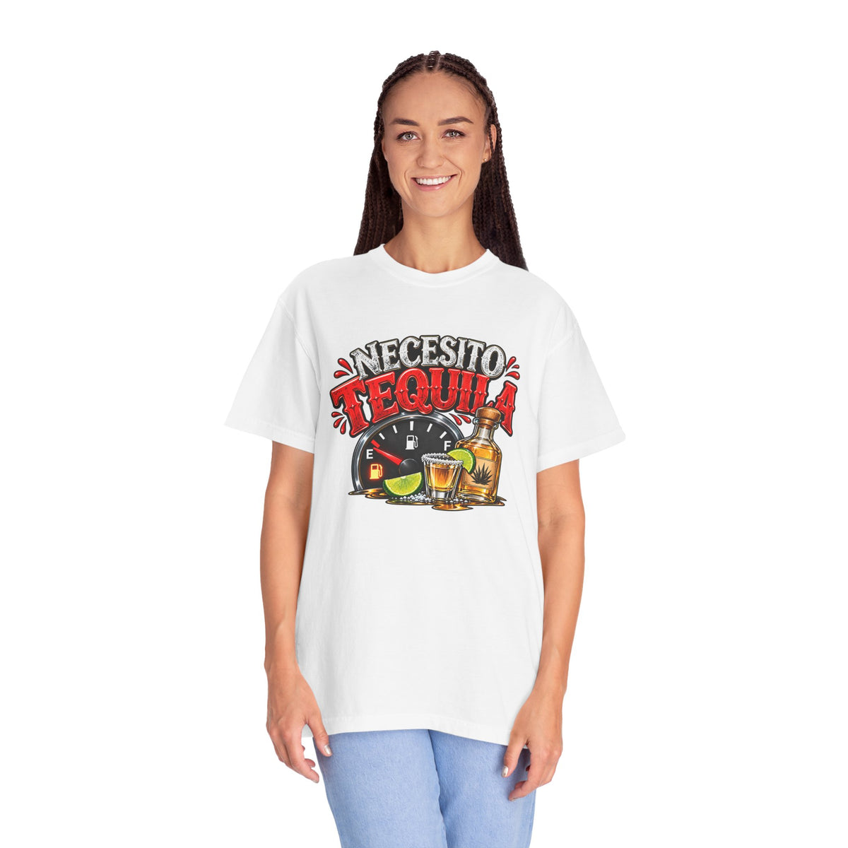 Necesito Tequila T-shirt | Tequila Bottle & Shot Glass Illustration