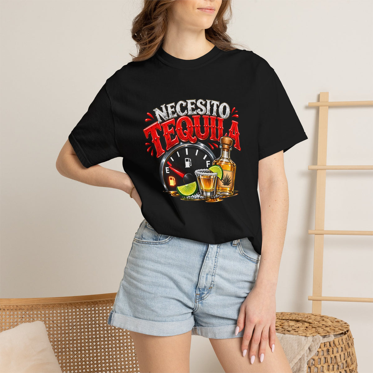 Necesito Tequila T-shirt | Tequila Bottle & Shot Glass Illustration