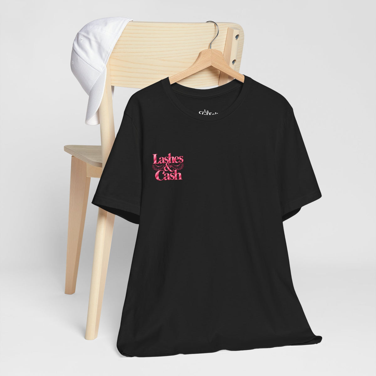 Lashes & Cash Tee — Pink Glam Graphic T‑Shirt for Makeup Lovers