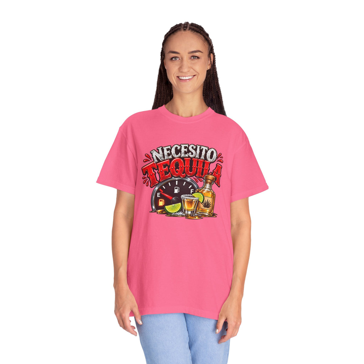Necesito Tequila T-shirt | Tequila Bottle & Shot Glass Illustration