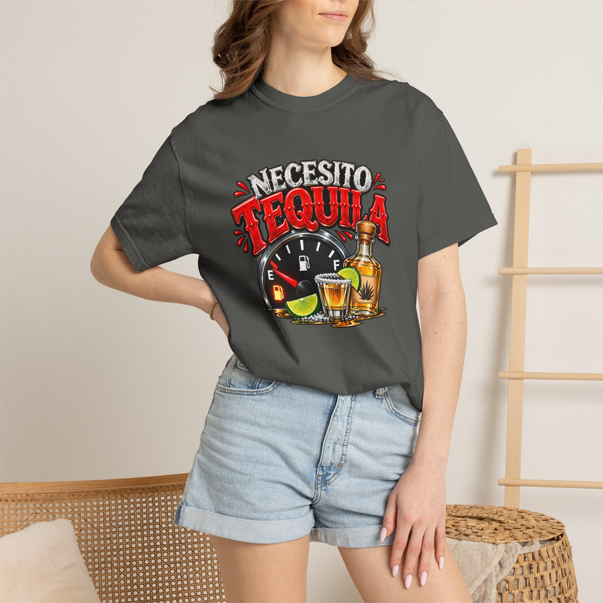 Necesito Tequila T-shirt | Tequila Bottle & Shot Glass Illustration