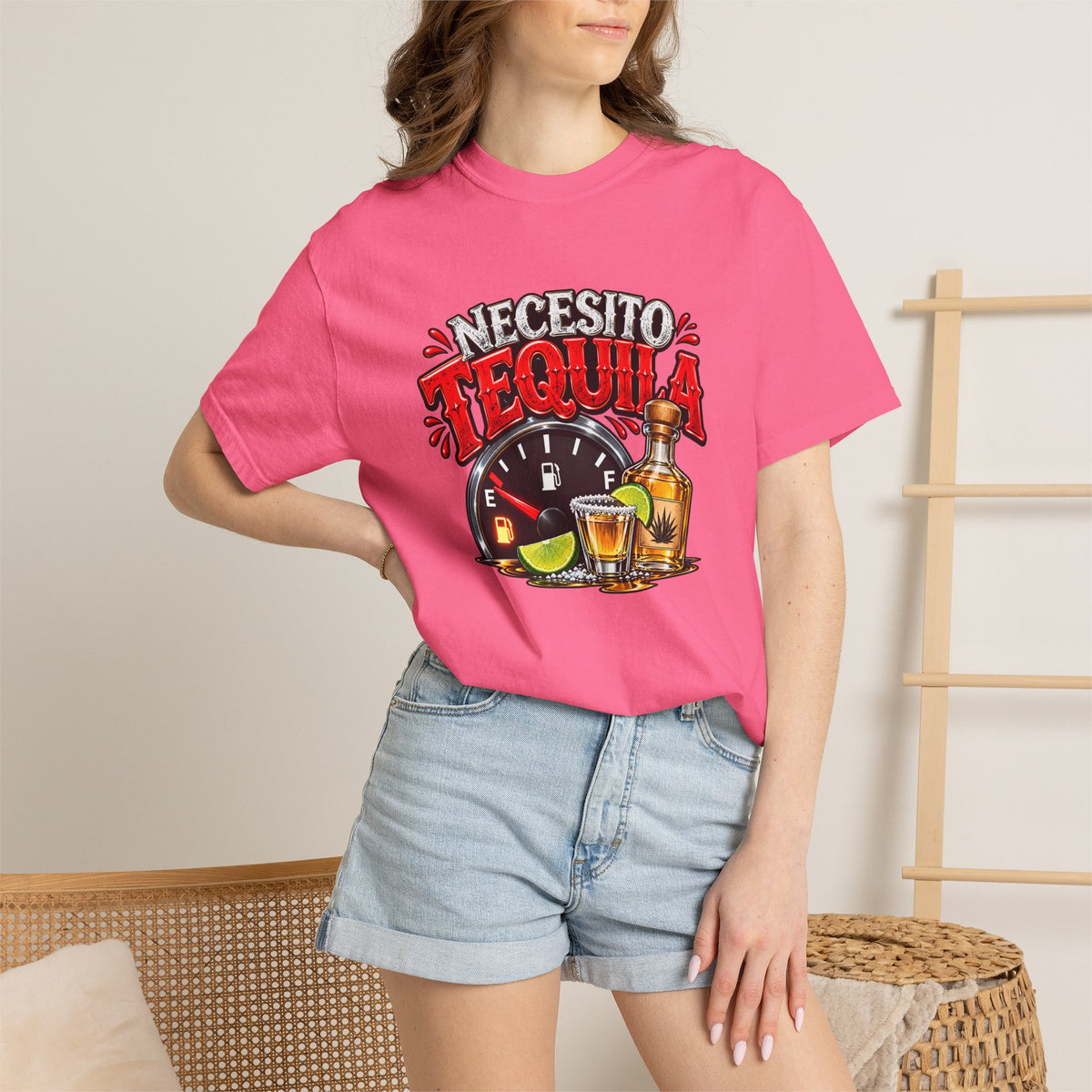 Necesito Tequila T-shirt | Tequila Bottle & Shot Glass Illustration
