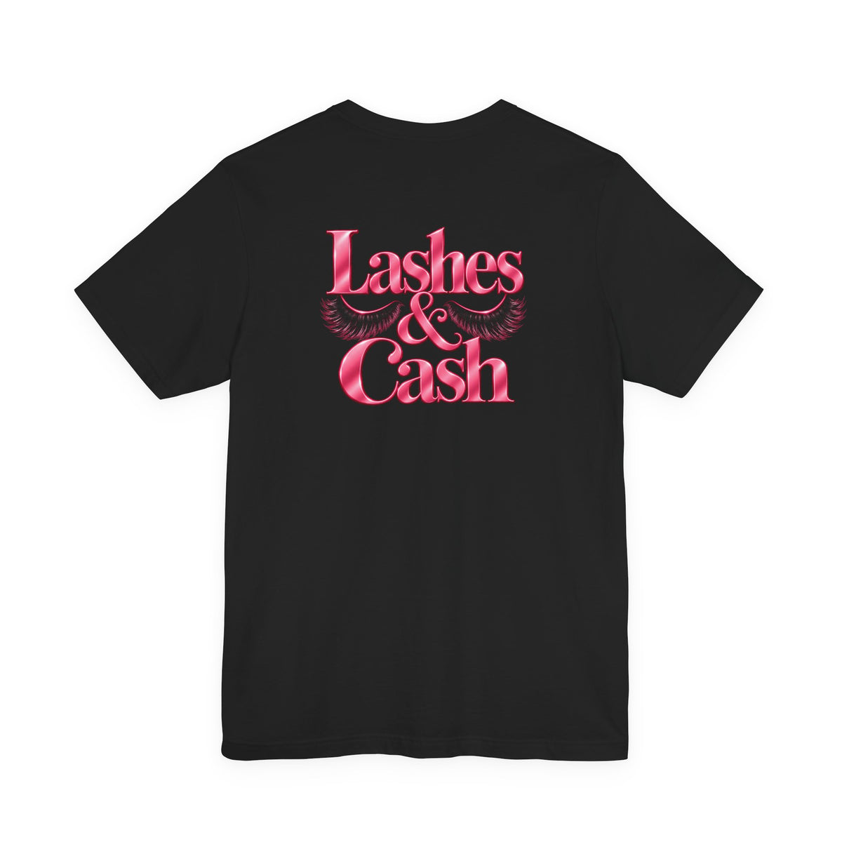 Lashes & Cash Tee — Pink Glam Graphic T‑Shirt for Makeup Lovers