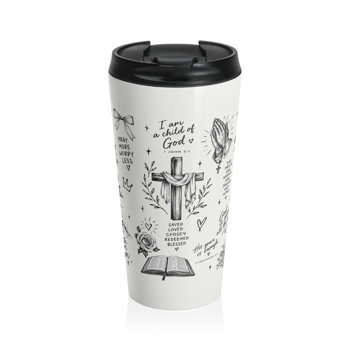 Christian Travel Mug — Tumbler with Faith Illustrations