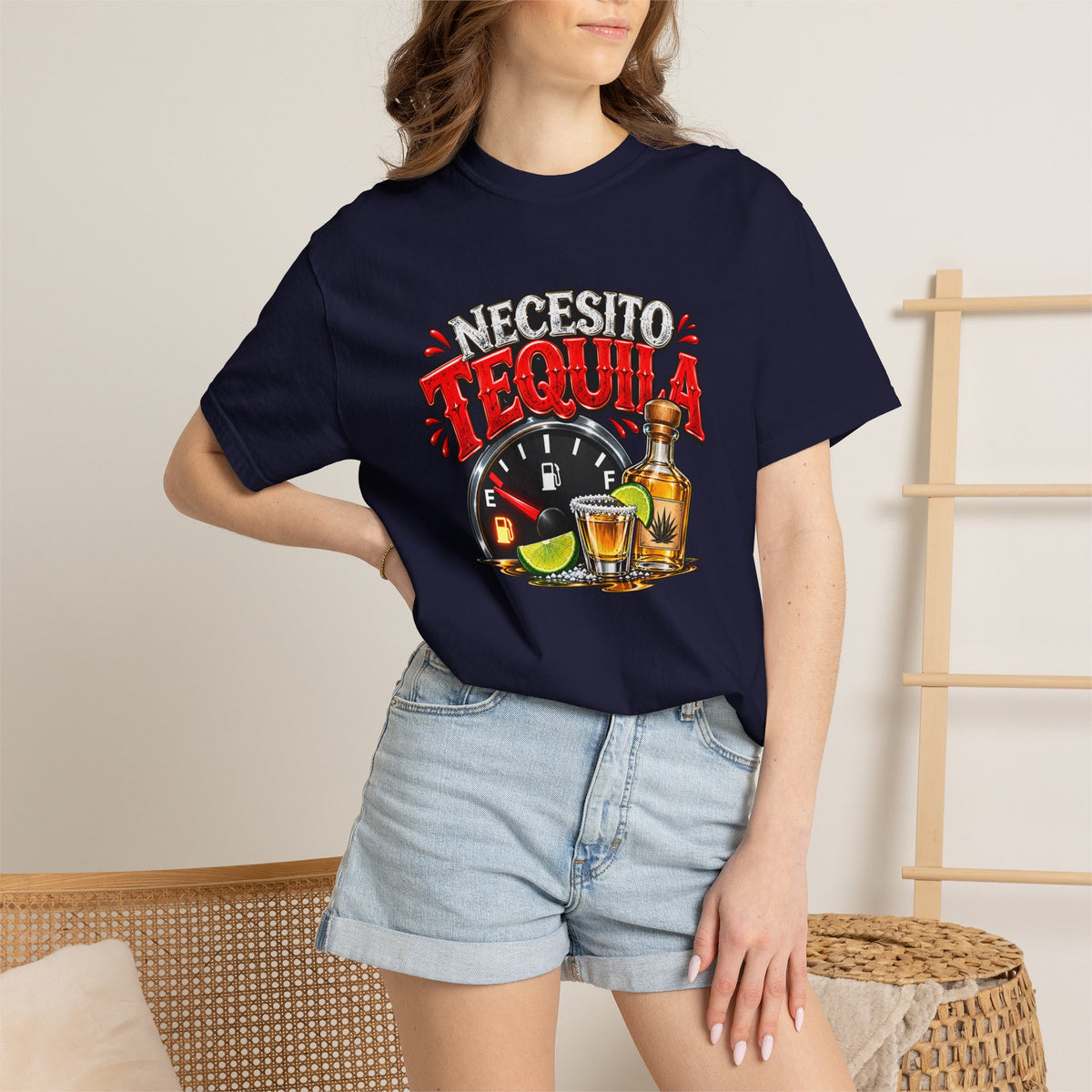 Necesito Tequila T-shirt | Tequila Bottle & Shot Glass Illustration