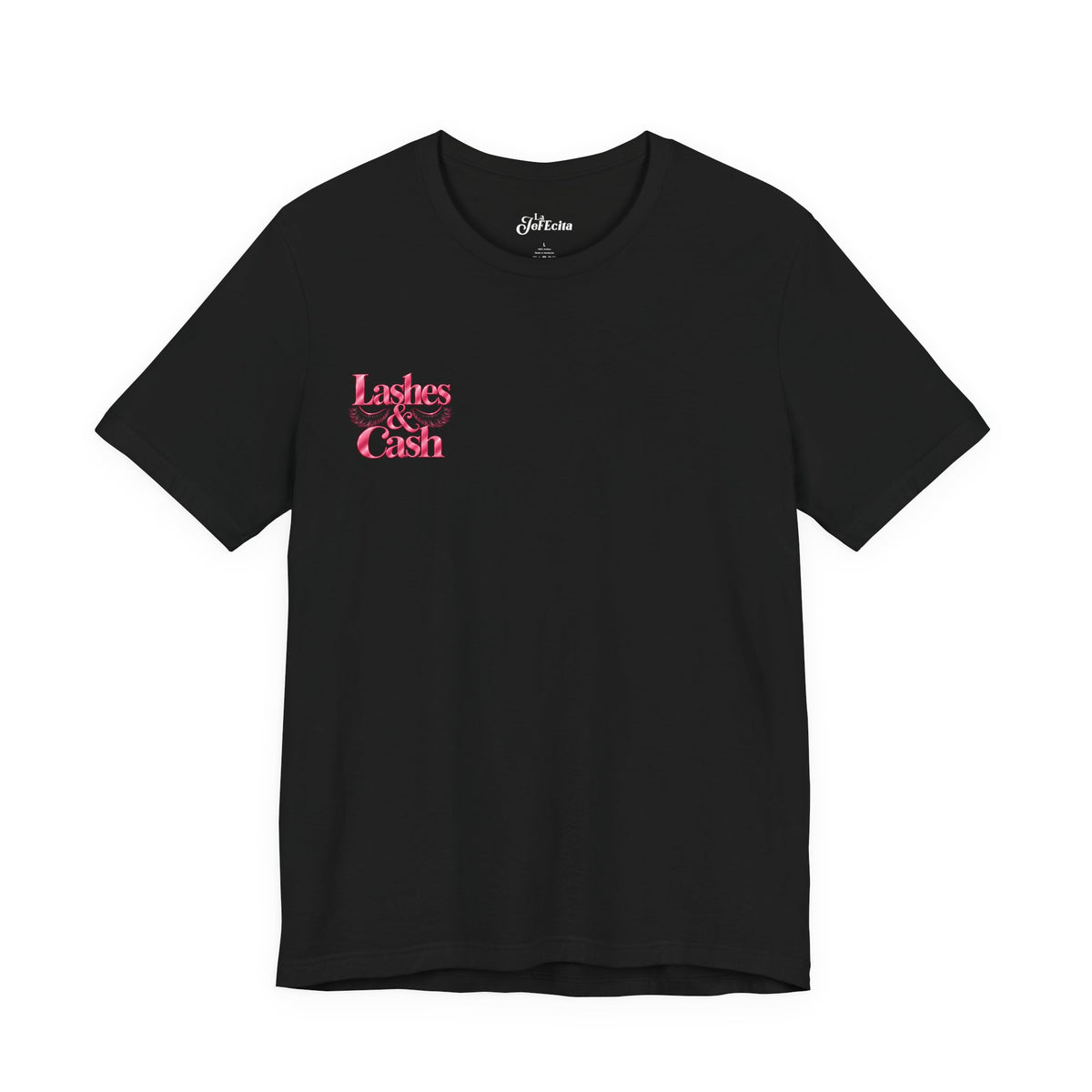 Lashes & Cash Tee — Pink Glam Graphic T‑Shirt for Makeup Lovers