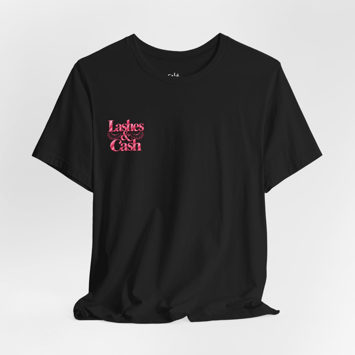 Lashes & Cash Tee — Pink Glam Graphic T‑Shirt for Makeup Lovers