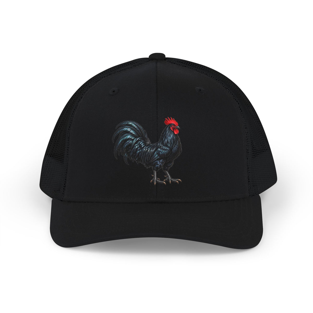 Black Rooster Gallo Negro Illustration Snapback Cap | Farm Animal Trucker Hat