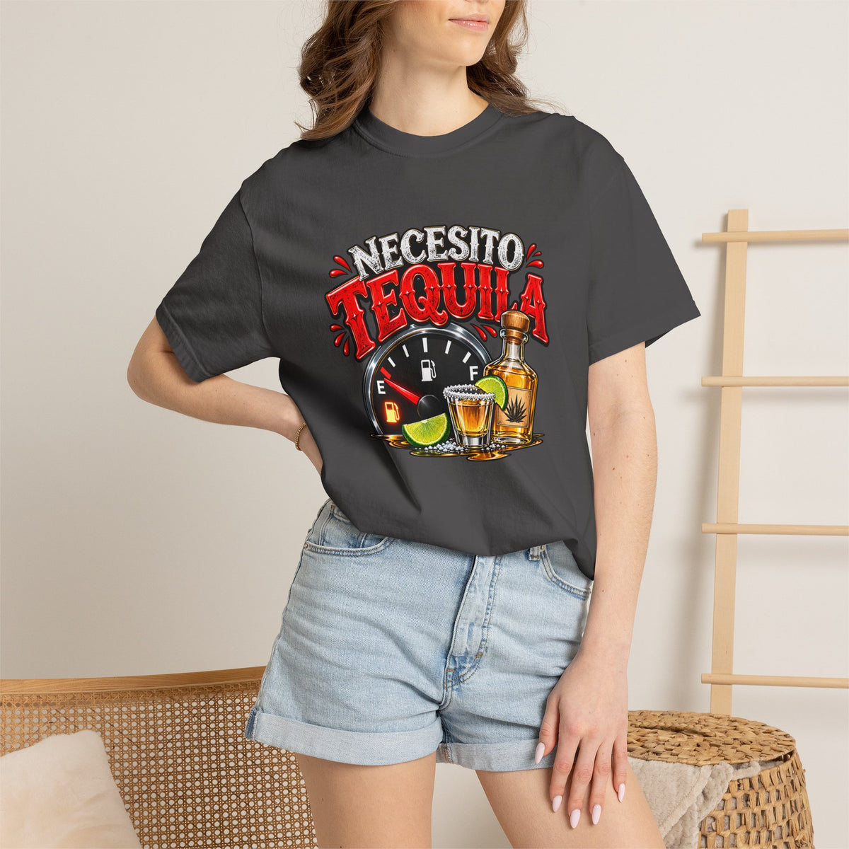 Necesito Tequila T-shirt | Tequila Bottle & Shot Glass Illustration