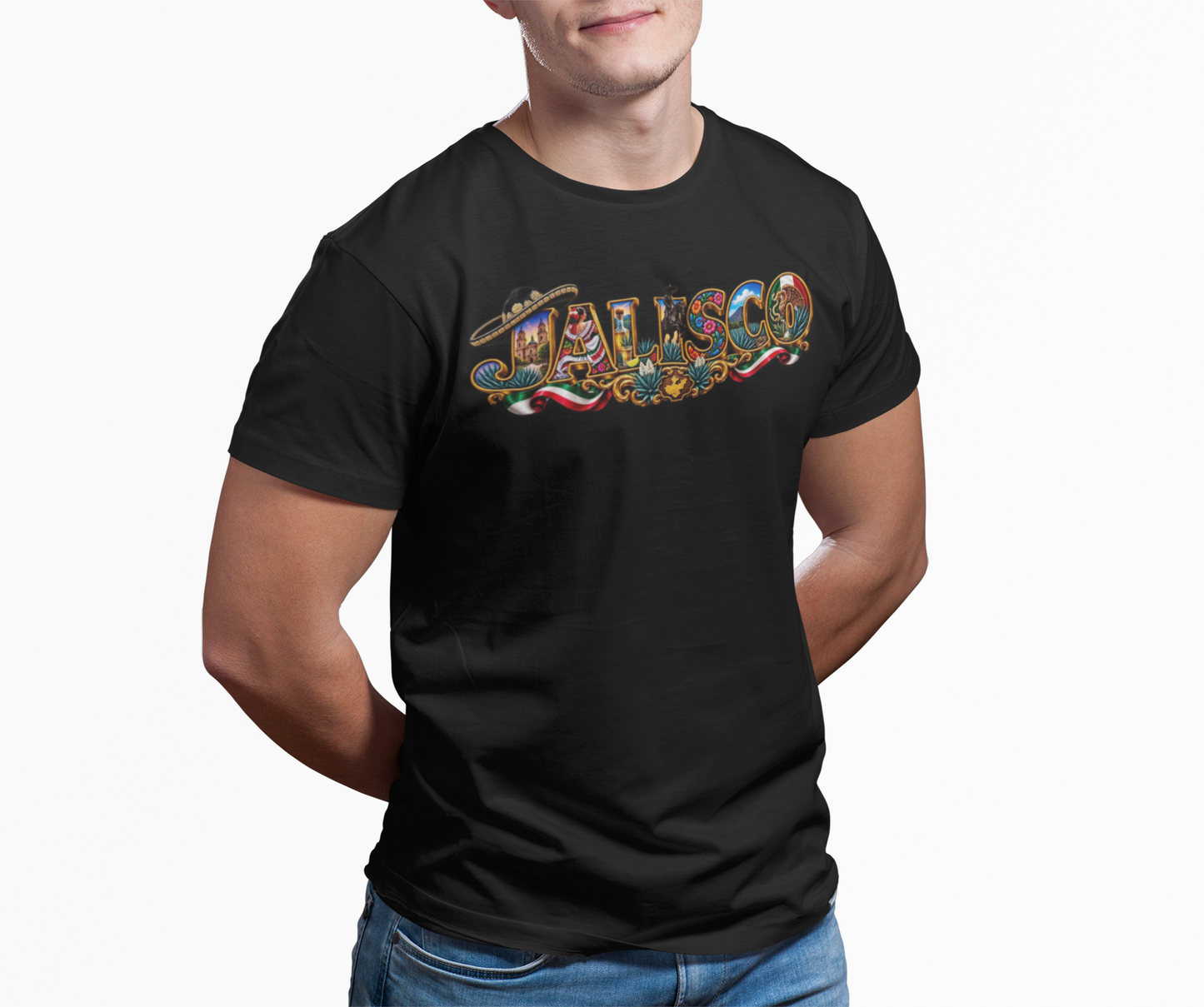 Jalisco Graphic T-Shirt — Colorful Mexican Folk Art Typography