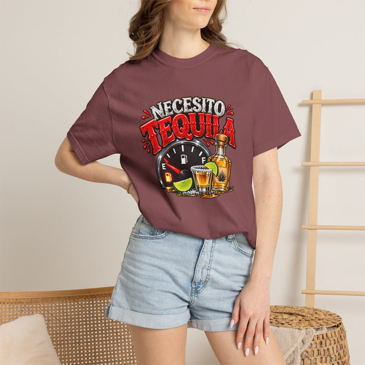 Necesito Tequila T-shirt | Tequila Bottle & Shot Glass Illustration