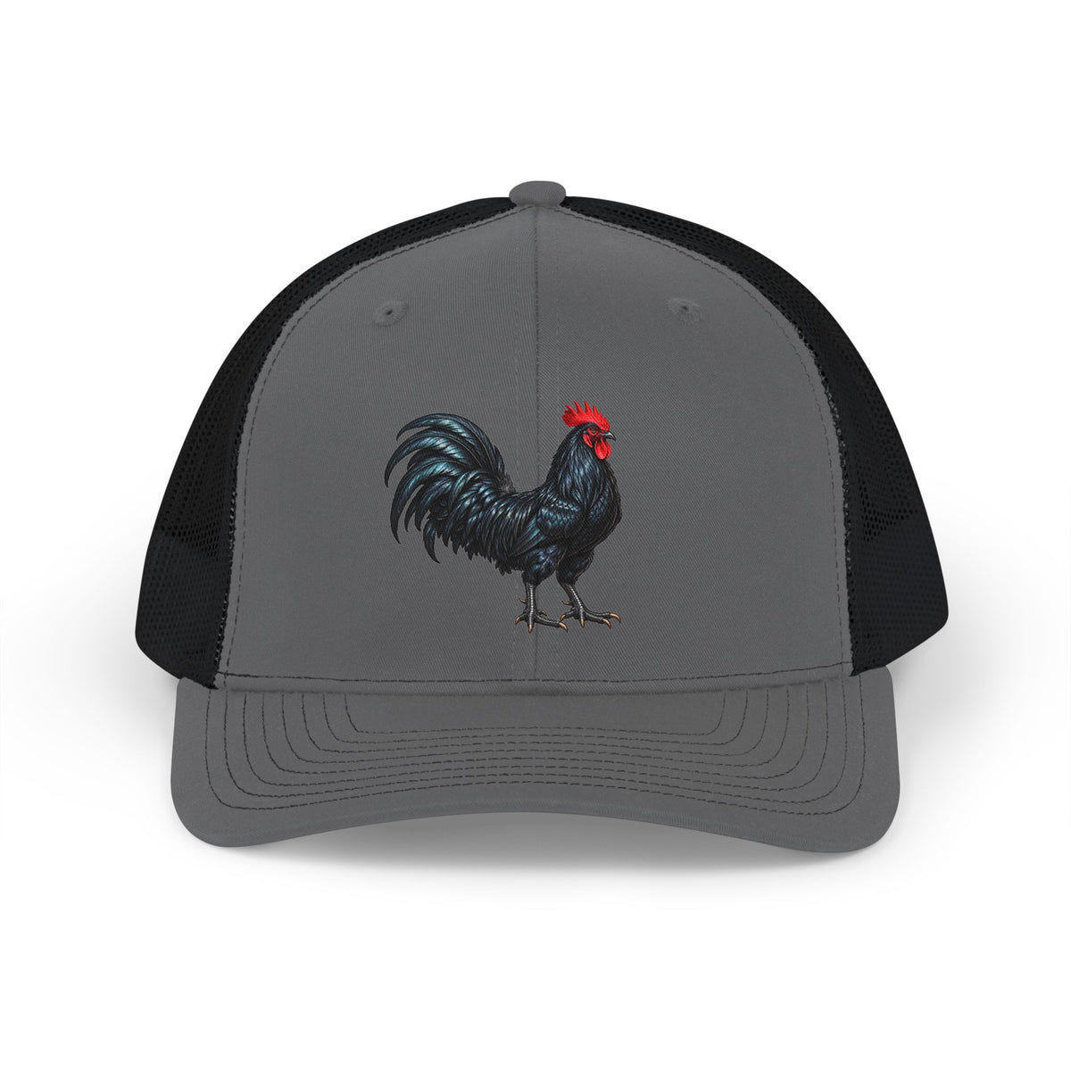 Black Rooster Gallo Negro Illustration Snapback Cap | Farm Animal Trucker Hat