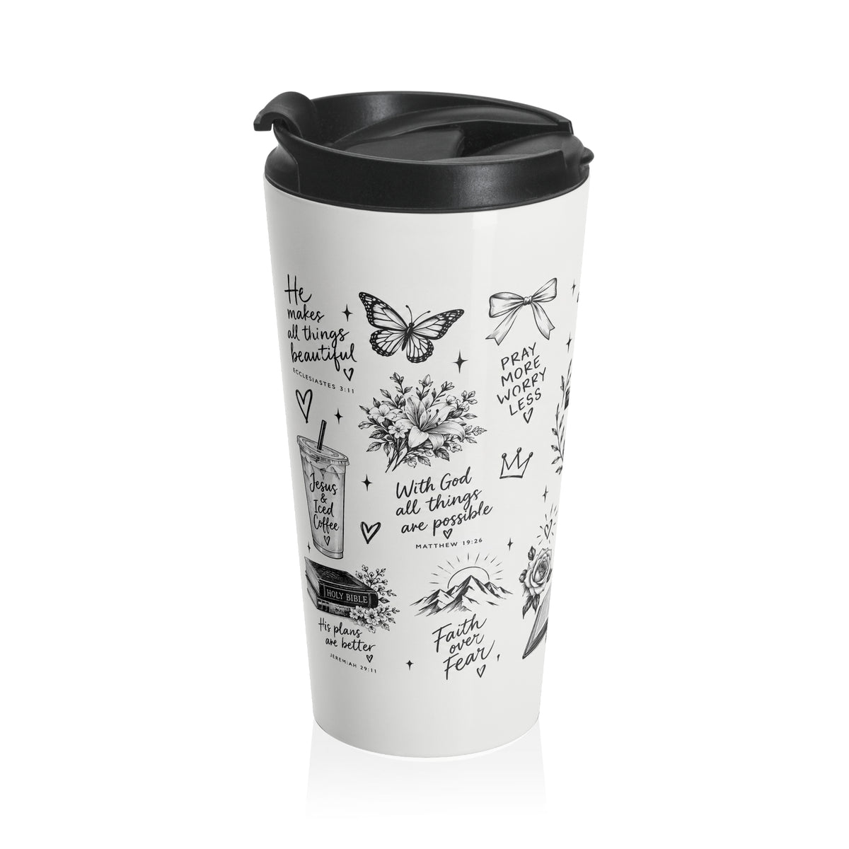 Christian Travel Mug — Tumbler with Faith Illustrations