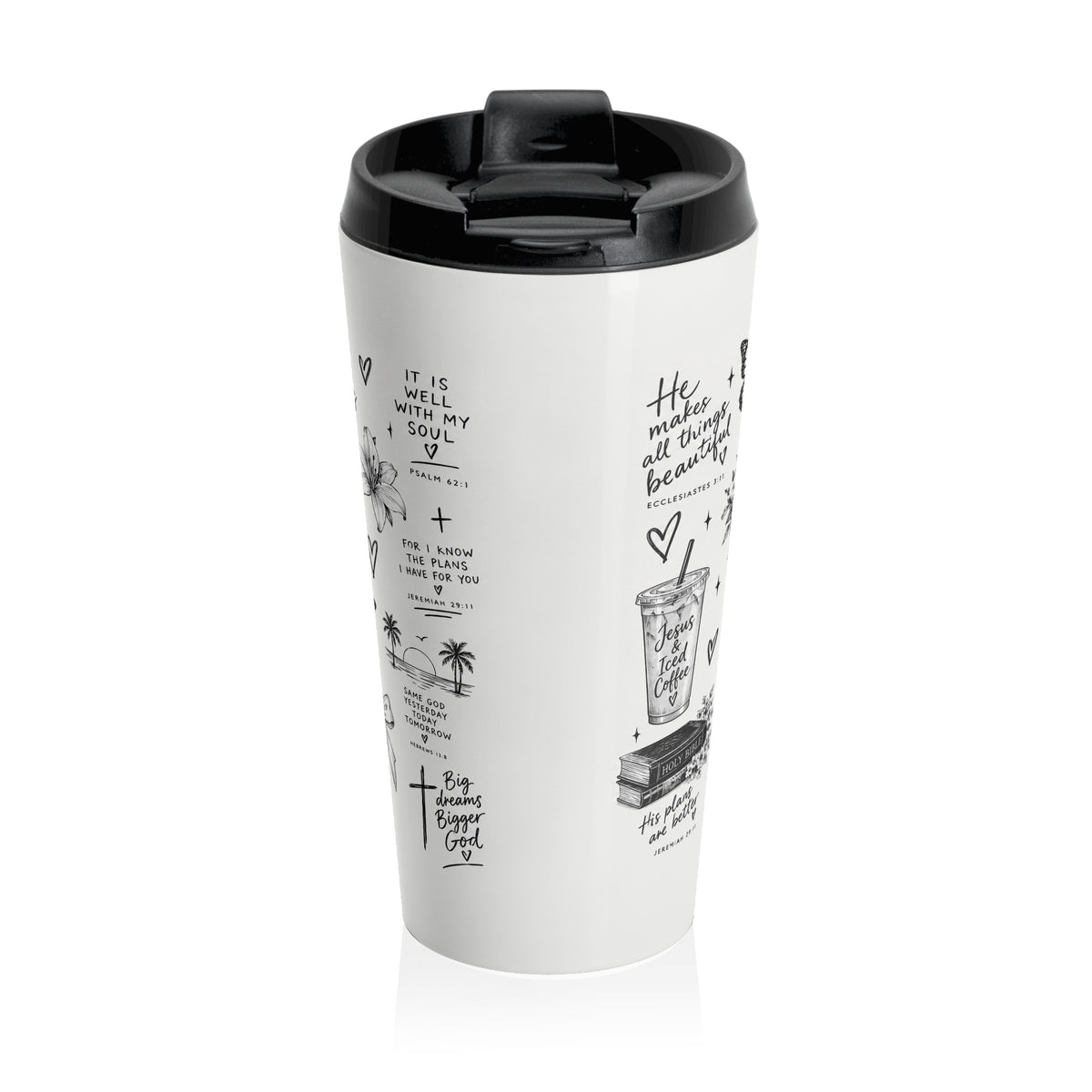 Christian Travel Mug — Tumbler with Faith Illustrations