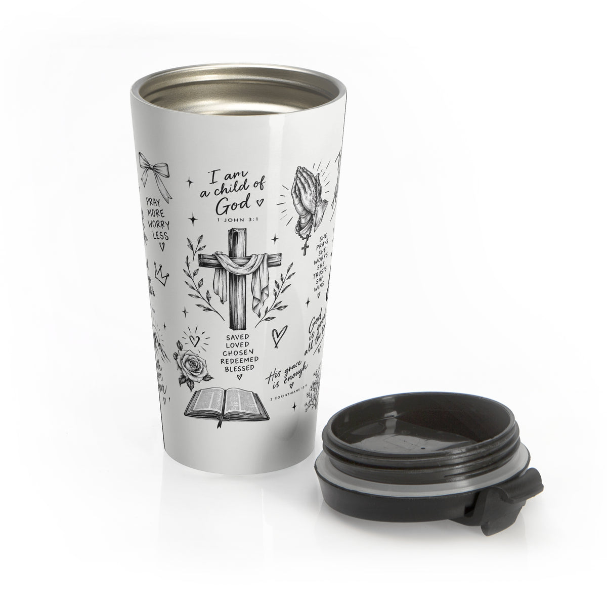Christian Travel Mug — Tumbler with Faith Illustrations