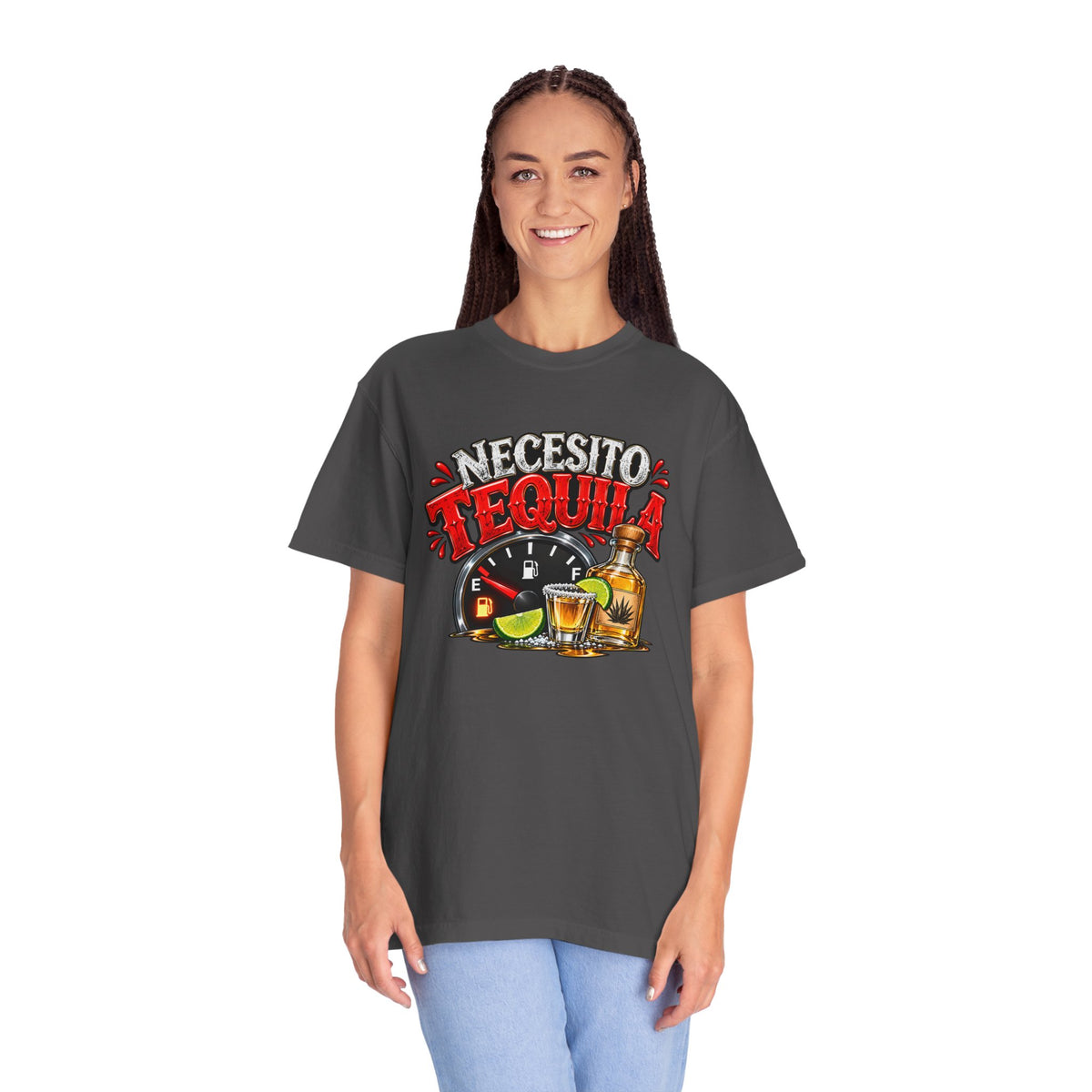 Necesito Tequila T-shirt | Tequila Bottle & Shot Glass Illustration