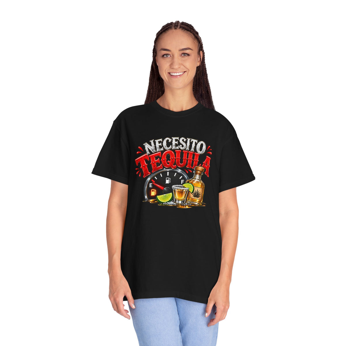Necesito Tequila T-shirt | Tequila Bottle & Shot Glass Illustration
