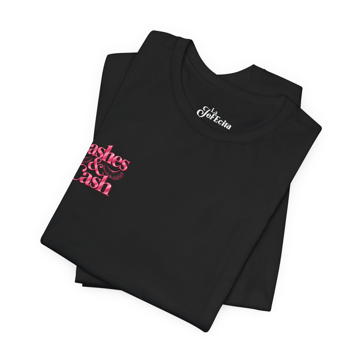 Lashes & Cash Tee — Pink Glam Graphic T‑Shirt for Makeup Lovers