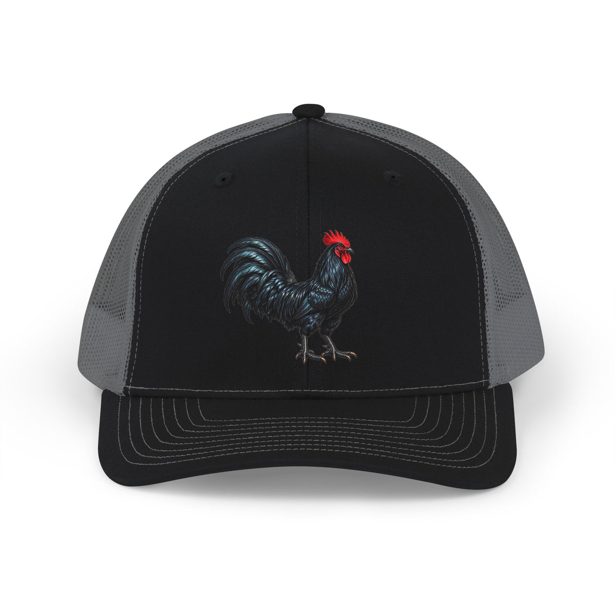 Black Rooster Gallo Negro Illustration Snapback Cap | Farm Animal Trucker Hat