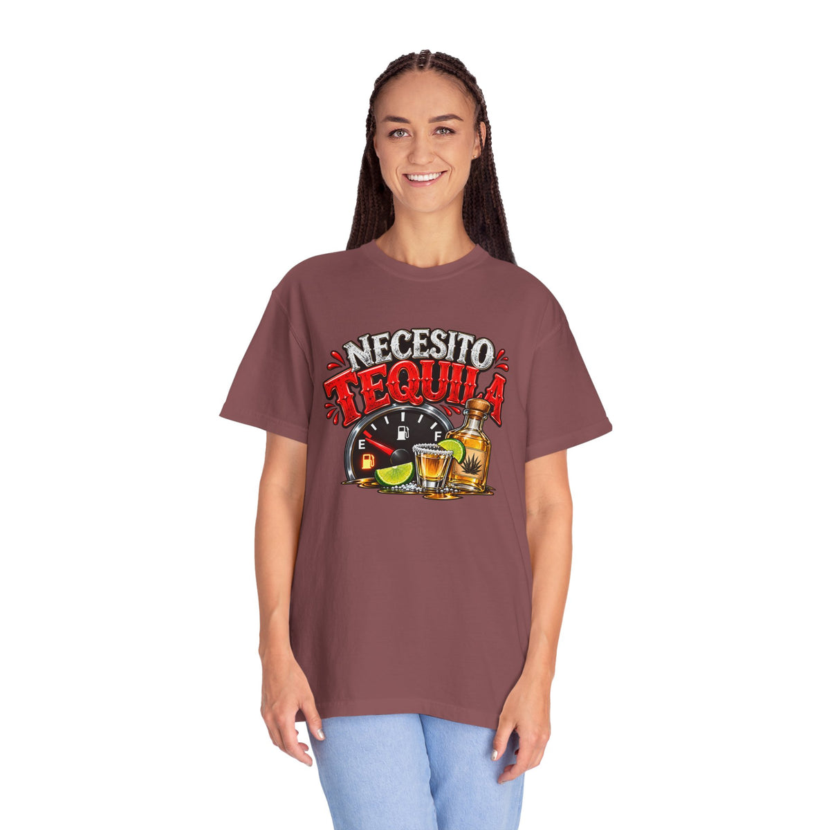 Necesito Tequila T-shirt | Tequila Bottle & Shot Glass Illustration