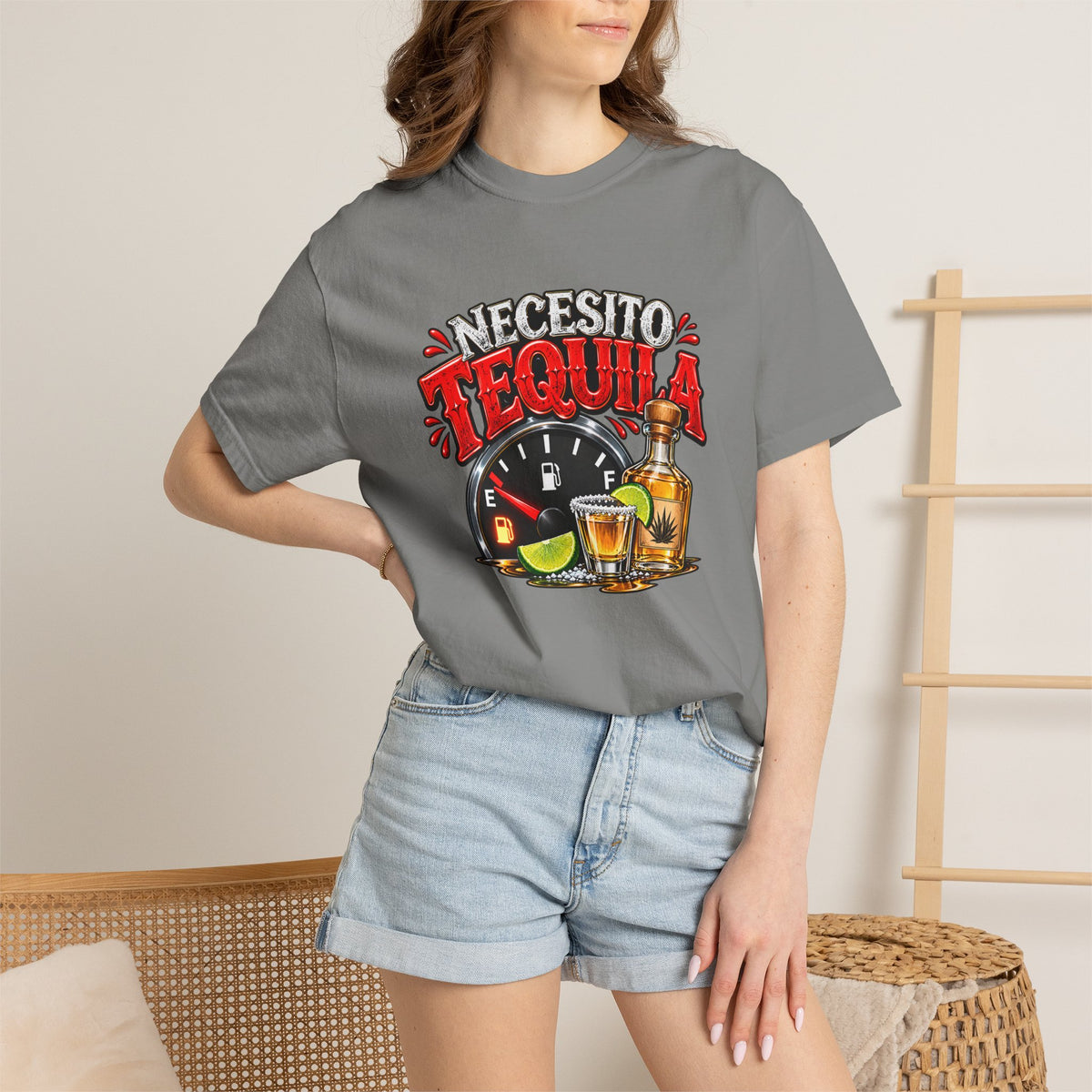 Necesito Tequila T-shirt | Tequila Bottle & Shot Glass Illustration