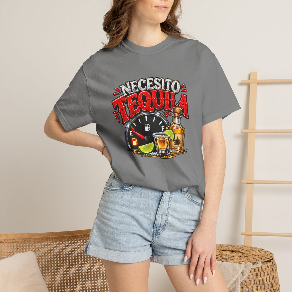 Necesito Tequila T-shirt | Tequila Bottle & Shot Glass Illustration