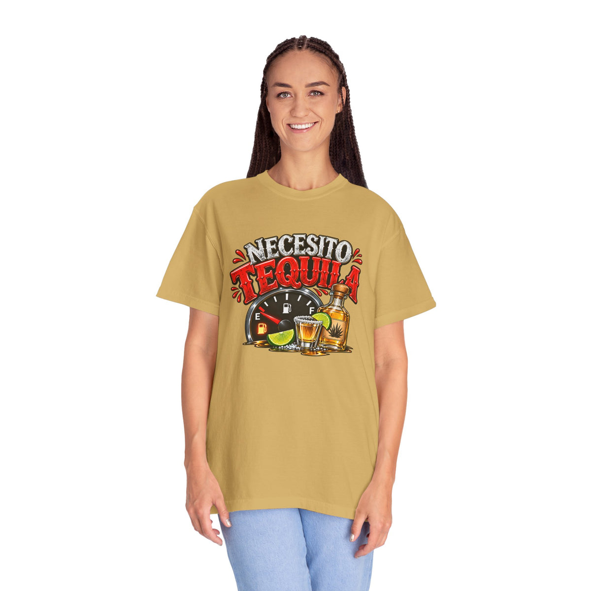 Necesito Tequila T-shirt | Tequila Bottle & Shot Glass Illustration