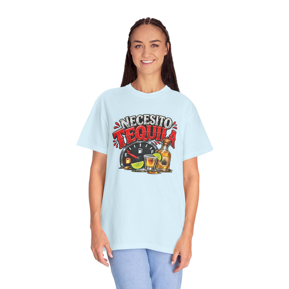 Necesito Tequila T-shirt | Tequila Bottle & Shot Glass Illustration